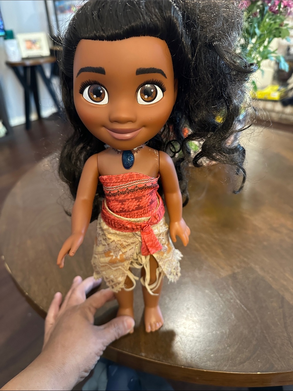 Disney Brown-Skinned Doll with Black Hair, Red Top & Beige Skirt